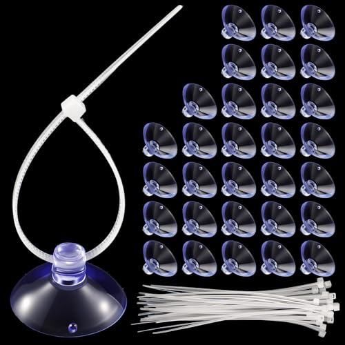 RAHHLIZS 30 Pcs Aquarium Suction Cups with 30 Pcs Adjustable Zip Ties, Small Suction Cups for Glass Aquarium, Clear Fish Tank Suctions Cup with Holes for Plants, Planter, Moss, Shrimp Nest