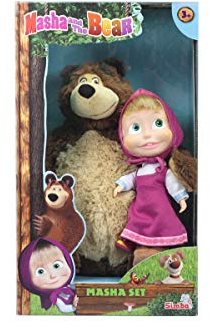Simba - Masha e Orso, 109301016009, + 3 Anni, Set Bambola 23 Cm Corpo Morbido e Orso Peluche 43 Cm, con Gambe Mobili