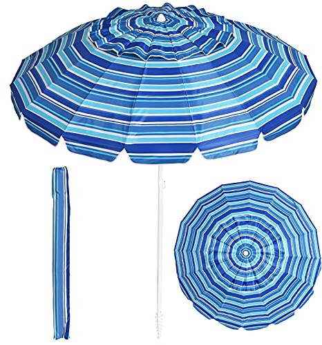 GOPLUS Sombrilla Playa Grande con 16 Varillas(Azul Áspero, φ245 cm)