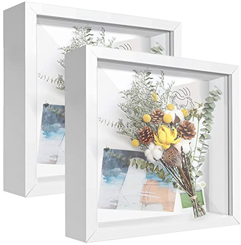 sunmeg 2Pcs Cornice 3D Profonda Cornice 20 x 20 cm Cornici per Foto per Oggetti fino a 3 cm- Cornici di Forma Quadrata da Hppendere a Parete o da Scrivania