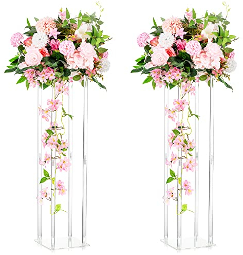 Vasi Acrilico Centrotavola Matrimonio Tavoli - 2 Pezzi Colonna Trasparente Portafiori Vasi Fiori Alti 80cm Centrotavola Vasi Geometrici Inweder Centrotavola Matrimonio Festa Decorazioni Casa