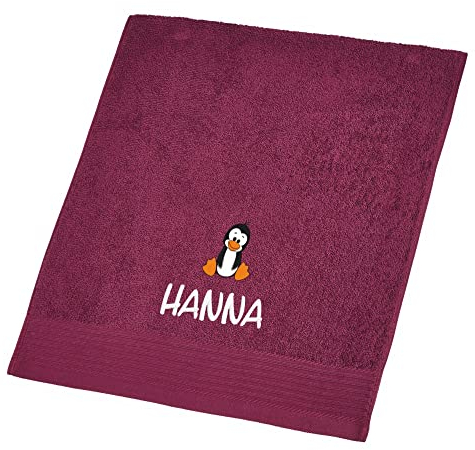 Wolimbo Handtuch Bestickt mit Namen und Motiv - 50x100 cm - Pflaume - weiches Badehandtuch - Geschenk