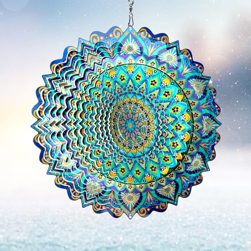 Eiryhope - Moulin à Vent Mandala Paon - Moulin à Vent en Acier Inoxydable découpé au Laser, Sculpture cinétique 3D à Suspendre, décoration de Jardin en métal antirouille, Cadeau Unique pour Femmes