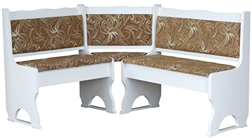 k koma Banco esquinero de madera de pino, blanco con acolchado flor clara, madera maciza, 120 x 160 cm