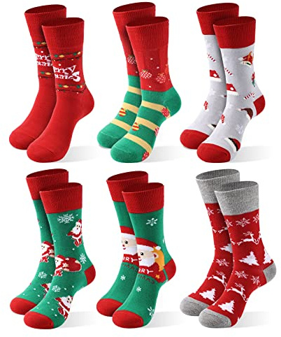 6 paires de chaussettes de Noël pour femmes, chaussettes à col rond tricotées de Noël cadeaux d'hiver doux et chauds pour les vacances chaussettes de nouveauté du père Noël fr taille 6 - 11