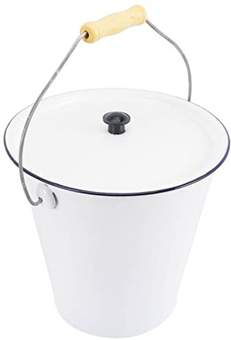 Veemoon Coal Bucket for Ashes Garden Incinerator Bin Ash Can Lid for Fireplace Firewood Bucket Enamel Burn Barrel