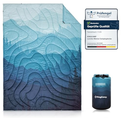 KingCamp Manta Camping Ultraligera,Compacta,Impermeable,Manta de Viaje con Botones 200x145 cm,Multiusa para Viaje, Senderismo, Oficina, Parque, Aviones,Azul