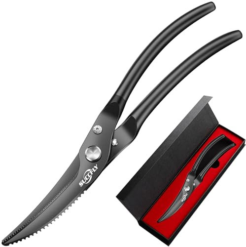 SUCCFLY Kitchen Shears Heavy Duty, Premium Kitchen Scissors Stainless Steel, 8.8 Poultry Shears Ultra Sharp for Bone Chicken Meat, Food Scissors Anti-Slip Handle, Black Titanium Plated, Spring Loaded