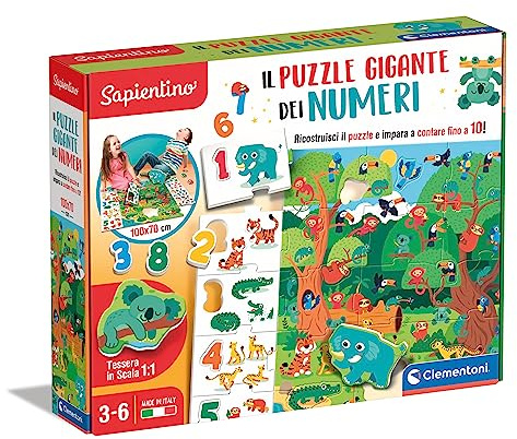 Clementoni - 16652 - Sapientino - El Rompecabezas Gigante de los números - Juego Educativo para niños a Partir de 3 años para Aprender los números, Rompecabezas con fichas de encastre en Forma de