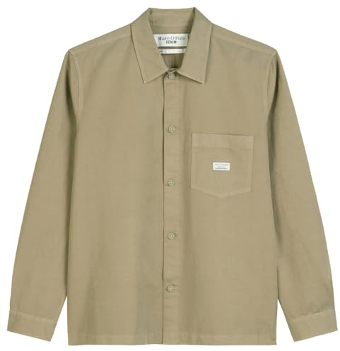 Marc OߴPolo Denim Camisa con Cuello Kent Hombre Relaxed Fit, Verde (Dusky Green), L