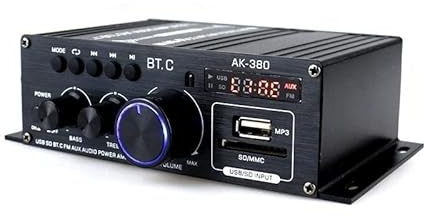 Hi-Fi-förstärkare，Audioförstärkare 2 * 80W FM-radio Mp3-spelare Bluetooth-kompatibel ljudeffektförstärkare Stereo Equalizer HiFi Klass D Digital Mp3-avkodare Musik AMP(Ak380)