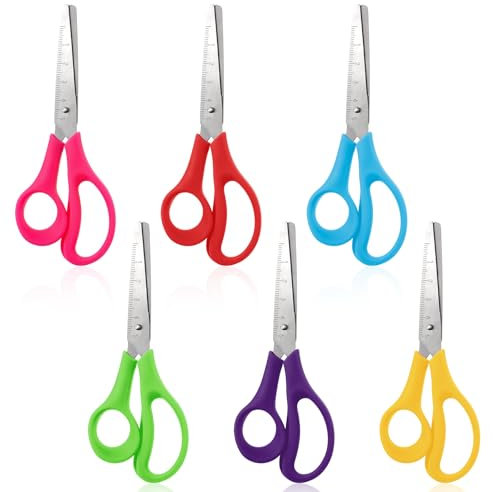 6 Stück 14 cm Bastelschere mit stumpfer Spitze, Kinderschere, Sicherheitsschere mit Edelstahlklingen und Weichem Griff, Klein Büroschere für Zuhause, Schule, DIY Handwerk
