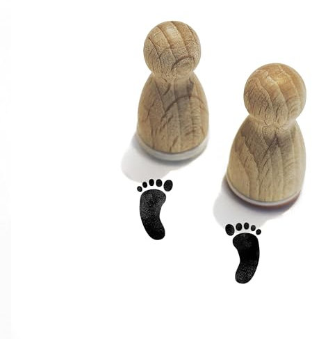 Stemplino Stempel Motiv 2er Set Fußabdrücke + 2 Fußstempel links + rechts | Holzstempel Wichtel Zubehör | Spuren (12mm) F83+F84