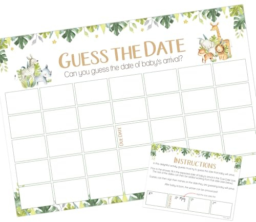 Pink Bee Fiestas Adivina la fecha Baby Shower Actividad en temática de animales de safari