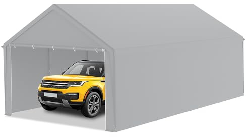 FIVMEN Carport tältgarage 4 x 8 m stort garagetält förvaringstält med avtagbara sidoväggar vintersäker mobil garage skydd piltält för bil SUV lastbilar, grå