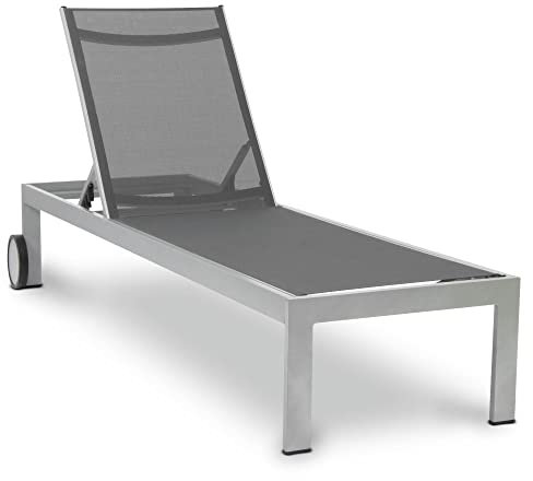 acamp Gartenliege mit Rollen | Optimaler Komfort durch verstellbare Rückenlehne | Atmungsaktives Gewebe | Leichtes Aluminium-Gestell | Sonnenliege wetterfest | Garten-Liege in Platin