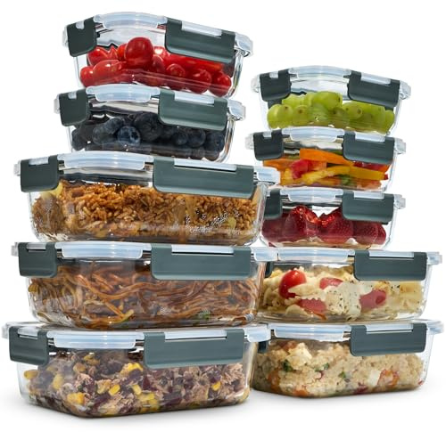 uandu Boîte Conservation Verre 10 Pièces – Boite en Verre avec Couvercle Alimentaire, Boîtes Alimentaires Hermétiques, Boite Rangement Cuisine, Meal Prep, Four & Congélateur
