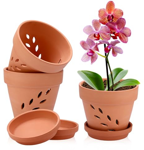 OLegei 3pcs Pots de Fleurs en Terre Cuite avec Trous et soucoupes Petits Pots pour Plante à l’extérieur et à l’intérieur 15 x 13 cm (Style 2)