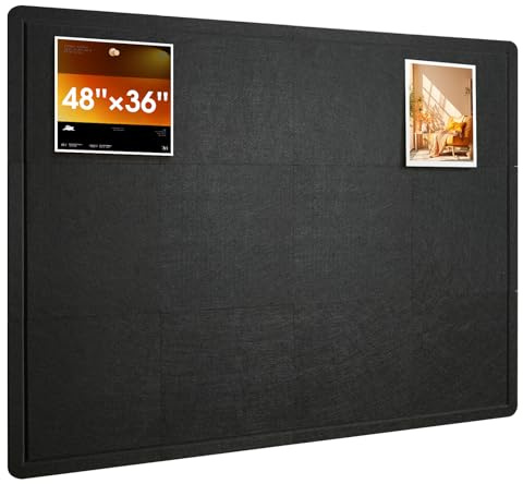 Woovio Bulletin Board, 48 x 36 inches Cork Board Alternative, 12 Pack 12X12X0.4 Felt Pin Boards for Walls Home Office Decor, Classroom with 60 Adhesive Tabs Black