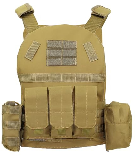 QIYUANT Children's Outdoor Tactical Vest Airsoft Military Kids Camouflage Multi-Functional MOLLE Vest Combat Hunting Hiking Adventure Outdoor Camping for Mens Womens Boys Girls Brown