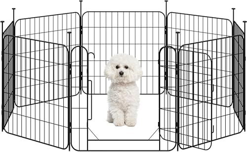 Yaheetech Lightweight Puppy Pen with Door, 8 Panels, 60x60 cm W/H, Black | Indoor & Outdoor Dog Pen, Solid Metal Frame, Expandable & Portable, Single Integrated Lock, for Puppies & Small Pets