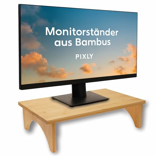 Monitorställ bambu 40x24x10,5 cm ergonomisk bildskärmsförhöjning hållbar skrivbordsställ för skärmar upp till 27 tum platsbesparande robust
