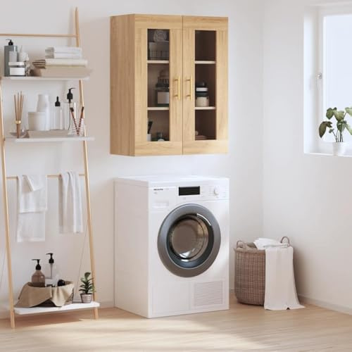 Mokuyary Armadio da parete in rovere Sonoma, 69,5 x 34 x 90 cm, pensile da cucina, armadietto medico, armadio per bagno, cucina e corridoio
