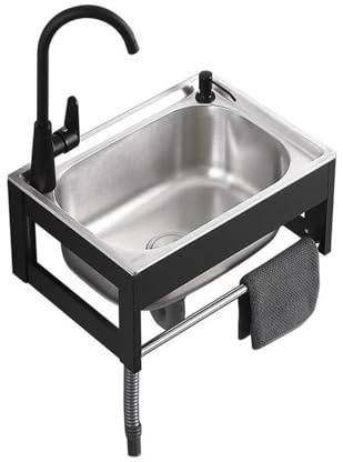 TAXXII Fregadero de Servicio Independiente de Pared para Exteriores, jardín, lavadero pequeño de Acero Inoxidable con Grifo.