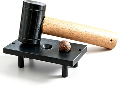 Manuell nötknäckare för alla nötter, lätt nötskal med 3 avsmalnande hål och hammare, perfekt för valnötter, pekannötter, kastanjer, hasselnötter, 12-19 mm diameter