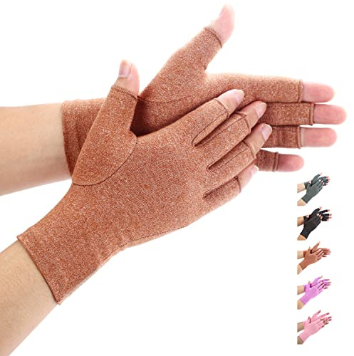 Duerer Arthritis Gloves, guantes de compresión mujeres y hombres alivian el dolor de reumatoide, RSI, túnel carpiano, guantes de mano para el trabajo diario (Marrón, L)