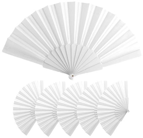 Lote 25 Abanicos de varillas de plastico y tela poliester, Med 43 x 23 cm | 47 gr, Abanicos baratos, detalle boda, bautizos, comuniones, Abanicos personalizables (Blanco)