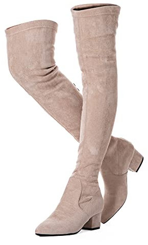 N.N.G Overknee-Stiefel für Damen, oberschenkelhoch, Wildleder, Block, Winter, niedrig, oberhalb flach, lang, OTK-Komfort, spitzer Zehenbereich, 5,1 cm Absatz, Khaki, 38.5 EU