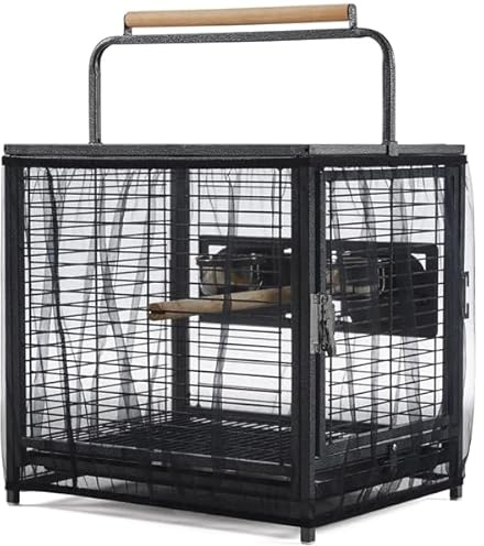 Yaheetech Jaula para Pájaros Portátil con Funda Protectora para Visitas al Veterinario 48,5 x 39 x 47,5cm Jaula Aves con Asa y 2 Perchas Negro
