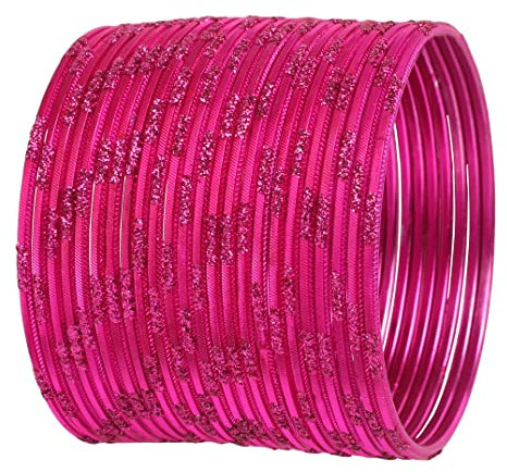 Touchstone New Indian Bollywood Fresh Fashion Trend Setter Beautifully Engraved Work Scintillating Rhinestone Fuchsia Color Designer Jewelry Adorable Bracelets Bangle. Set of 24.for Women.