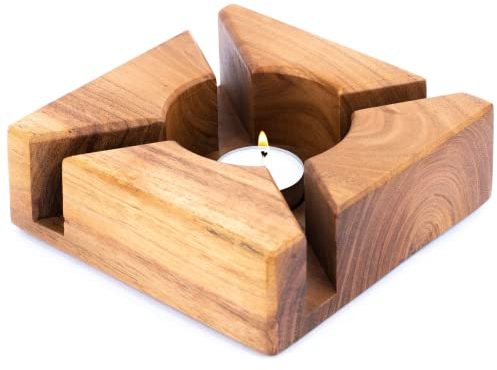 Plogis Natürliches Stövchen Holz - Eleganter Kaffee- & Teewärmer aus Akazienholz / 15x15 cm Handgemachtes Stövchen für Teekanne/Speisen- & Teekannenwärmer mit Teelicht Teestövchen/Tee Stövchen Groß