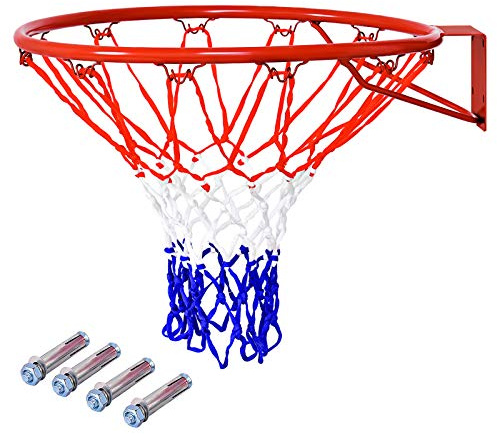 COSTWAY 15/18 Basketball Rim, Wall Door Mounted Basketball Hoop with All Weather Net, Heavy Duty Universal Basketball Rim Goal Replacement for Indoor Outdoor (46 x 46 x 10.5cm, Red)