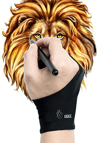 Ugee 2 Stücke Antifouling Handschuh, Grafiktablett Handschuh Zwei-Finger-zeichenhandschuh für die rechte oder Linke Hand