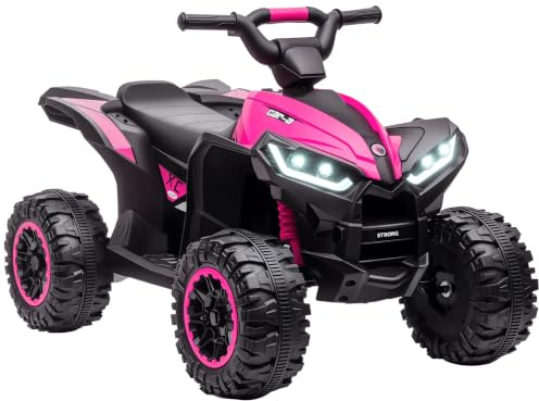 HOMCOM Quad Électrique Enfant 12 V 2 Moteurs 2 Vitesses 3-6 km/h Rose | Voiture Électrique Enfants 3-5 Ans, Phares LED, Klaxon, Poignée et Selle Ergonomique