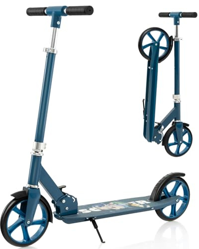 COSTWAY Folding Kick Scooter, 2 Wheels Scooter with 3-Level Adjustable Handlebar, Rear Foot Brake and Anti-skid Deck, Lightweight Sports Scooters for Kids Teens Adults