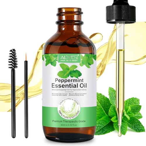 Huile essentielle de menthe poivrée 60 ml, huile essentielle de menthe poivrée, 100% pure, naturelle, pressée à froid, pour soins capillaires, massage, soins de la peau, soulagement des maux de tête