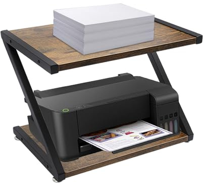 TanjcXliu 2-Etagen Druckerständer, DesktopDrucker Ständer, Tisch Organizer Büro, Schreibtisch Regal für Drucker, für 3D-Drucker, Faxgeräte, Scanner, Verstellbare Füße, Platzsparend, Schwarz-Braun