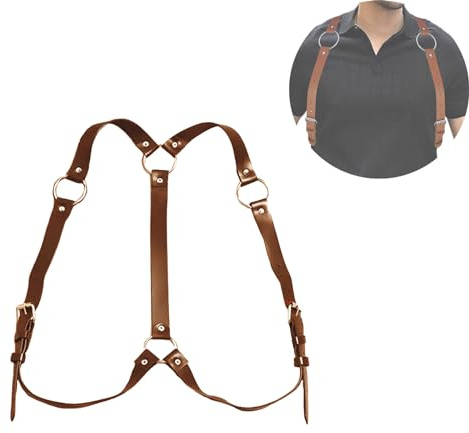 GENEMEN Mens Body Chest Belt Harness PU Leather Supporters Adjustable Shoulder Strap Sexy Party Cosplay Costume (A-Brown)