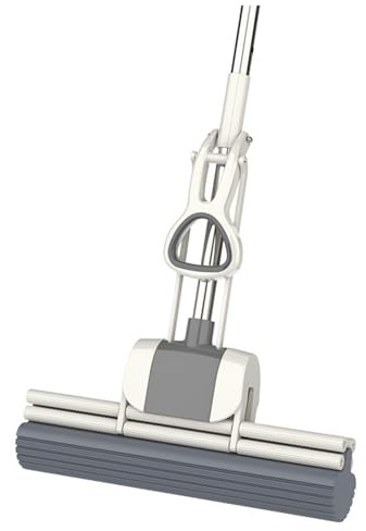Sunicon Trapeador de Esponja, Trapeador de Esponja con Rodillo Exprimible Multifuncional de Mano liviano con Mango de Acero Inoxidable para Limpieza de Pisos Laminados de Mármol y