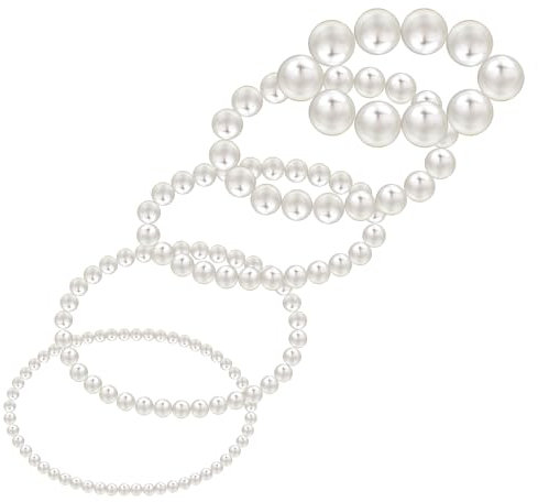 Telooco 5 Stück Perlen Armband Damen Weiß Partnerarmband Stretch Halloween Stapelbare Kunstperle Armbänder Perlenarmband für Damen Weiße Perlen Stretcharmbänder für Geburtstage Jubiläen