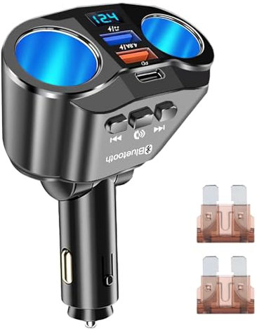 Chargeur Allume Cigare USB C 120W, Double Prise USB 2.4A Allume Cigare, Adaptateur Allume Cigare USB 12V/24V avec Voltmètre LED, Chargeur Voiture Type C pour iPhone, Android, GPS, Caméra