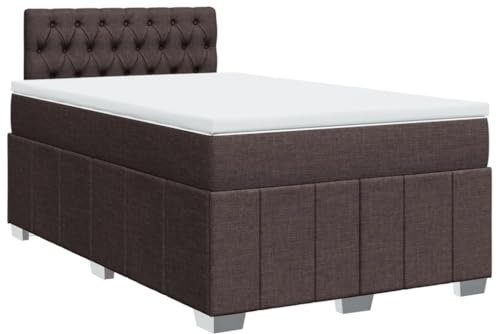 vidaXL Boxspringbett, Doppelbett mit LED Matratze Matratzenauflage, Bettgestell mit Lattenrost Kopfteil, Polsterbett Bett für Schlafzimmer, Dunkelbraun 120x200cm Stoff
