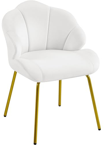 Yaheetech Silla de Terciopelo en Forma de Concha, con Patas Doradas Blanco | Silla Auxiliar, Sillón Moderno, Silla de Maquillaje Terciopelo, Asiento de 42 × 56 cm, para Dormitorios y Salas de Estar