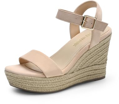 DREAM PAIRS Women's Platform Wedges Sandals, Comfortable Open Toe Espadrilles Sandals Dressy Buckle Ankle Strap Summer Shoes,Size 8,All Nude