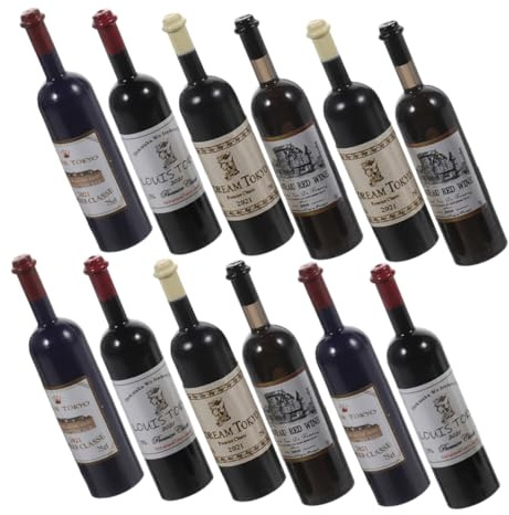 GARVALON 12 Piezas Mini Botella de Vino Tinto Botella de condimento Miniaturas Líquidos Decoración de Casas de muñecas Juguetes para niños casa muñecas Botellas de Vino para casa de muñecas