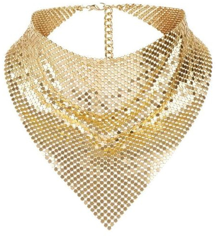 YUZIMEI Foulard de fête, bandanas scintillants pour fête punk métallique écharpe pour femmes mode cou cravate club fête costume cravate - doré